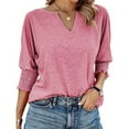 thumbnail image 6 of TODOZO T Shirts for Women Loose Fit Casual Lightweight Soft Basic Tees Summer Clothes for Women Women's Summer Solid Color New Loose V Neck Bat Sleeves Colored Cotton T Shirt for Women 3/4 T Shirt, 6 of 6