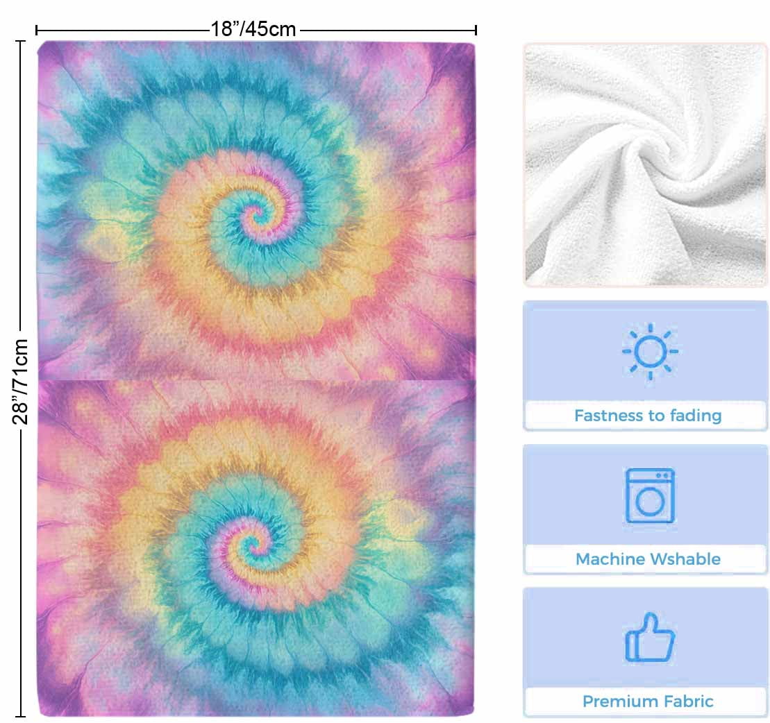 Colorful Tie Dye Kitchen Towels Set of 2, Rainbow Ombre Abstract Pattern Art Soft Microfiber Dish Towels, Absorbent Quick-Dry Washable Dishcloths for Kitchen Cleaning, Drying Dishes, 18x28 Inches