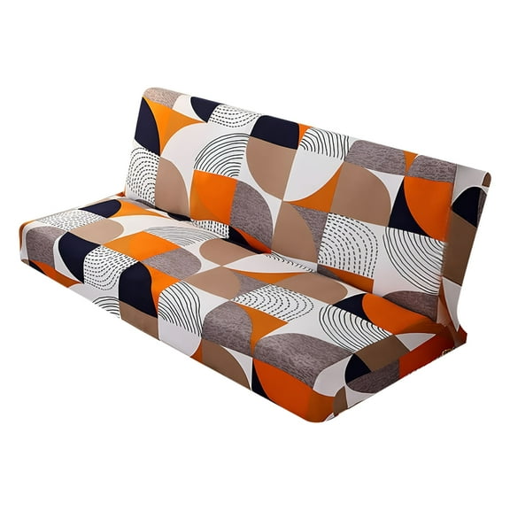 LAMIRO Folding Sofa Bed Cover Armless Futon Slipcover Polyester Elastic All Inclusive Fabric Orange Grey