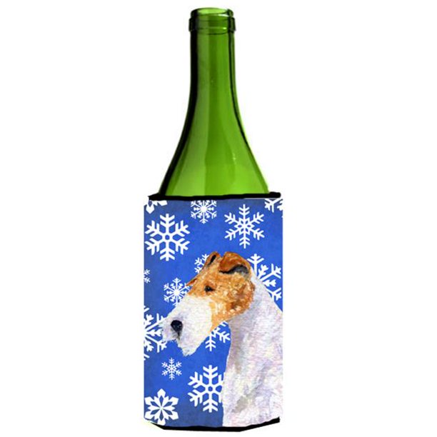 Fox Terrier Hiver Flocons de Neige Vacances Bouteille de Vin Manchon Hugger