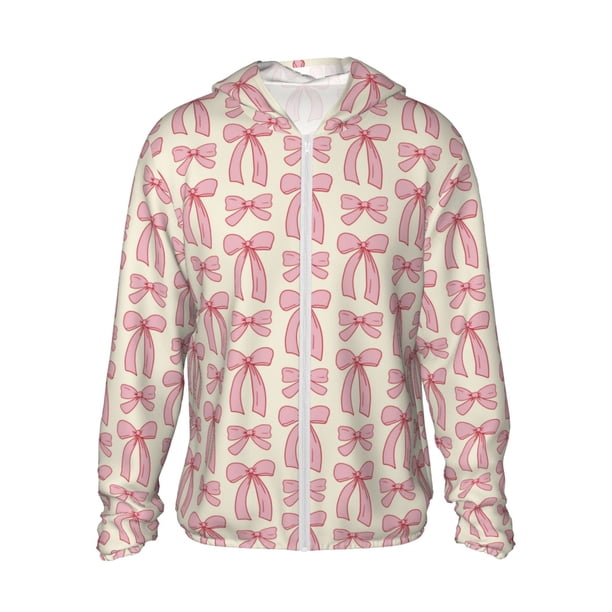 Fotbe pink hand drawn bows Chaqueta con Protección Solar UPF 50+ para Hombre y Mujer, Camisa con Capucha y Bolsillos-3X-Large