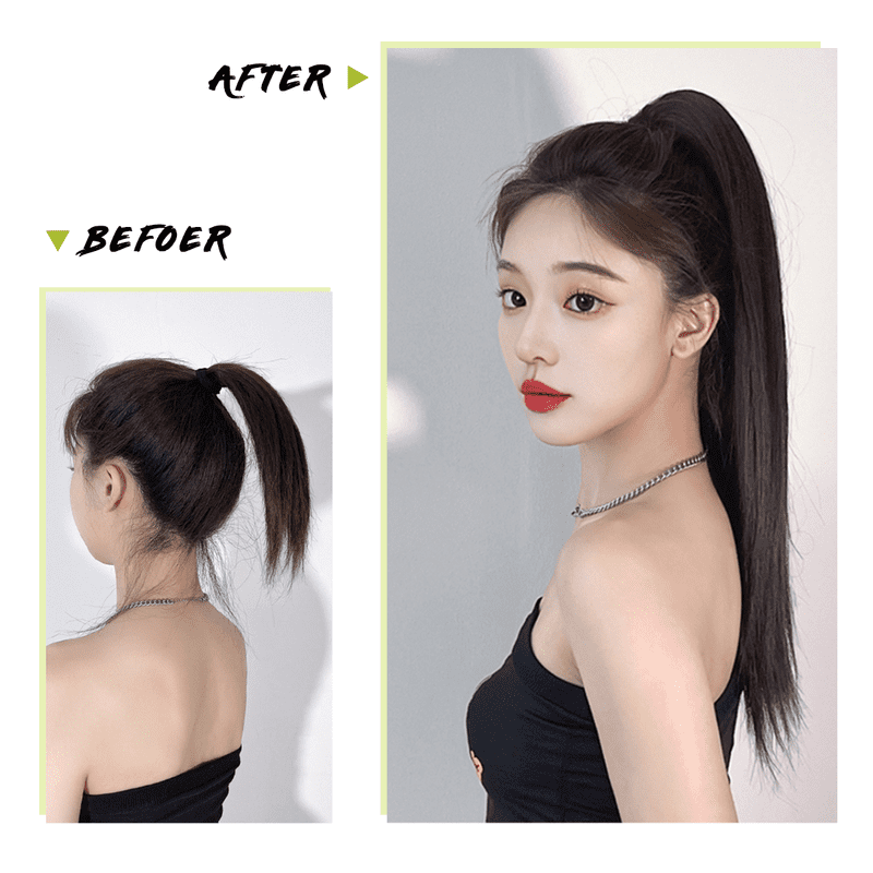 Premium Synthetic Straight Daily Ponytail Hair Extension Clip in Hairpiece  Smooth Overhead Pony Tail Wrap Around Pigtail P001