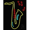 thumbnail image 1 of Yellow Saxophone Musical Note LED Neon Sign 31" Tall x 24" Wide - inches Black Square Cut Acrylic Backing, with Dimmer - Premium built indoor Sign for Studio, Club, Décor, Event, Storefront., 1 of 7