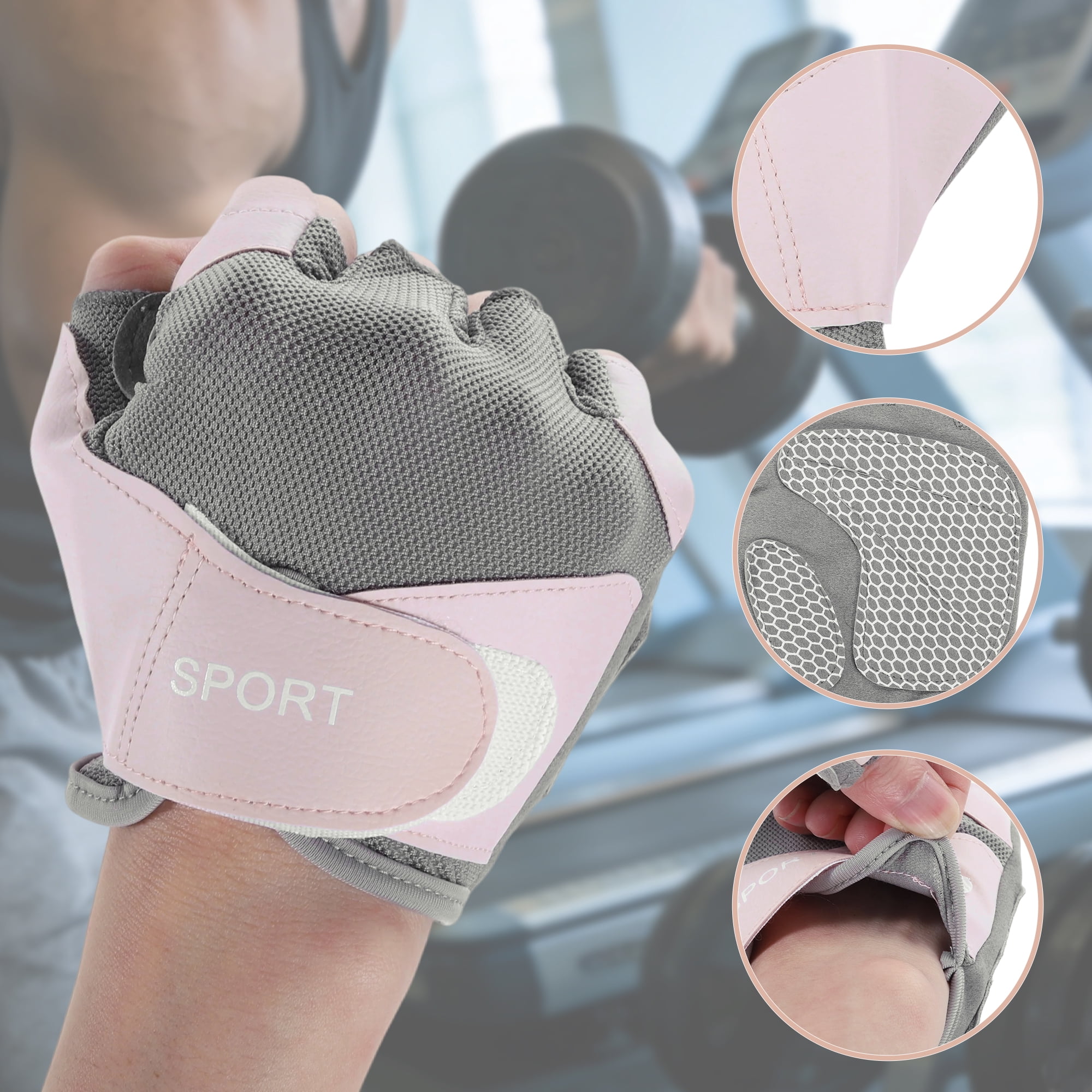 Unique Bargains Mesh Half-finger Strength Training Sport Gloves Small Pink