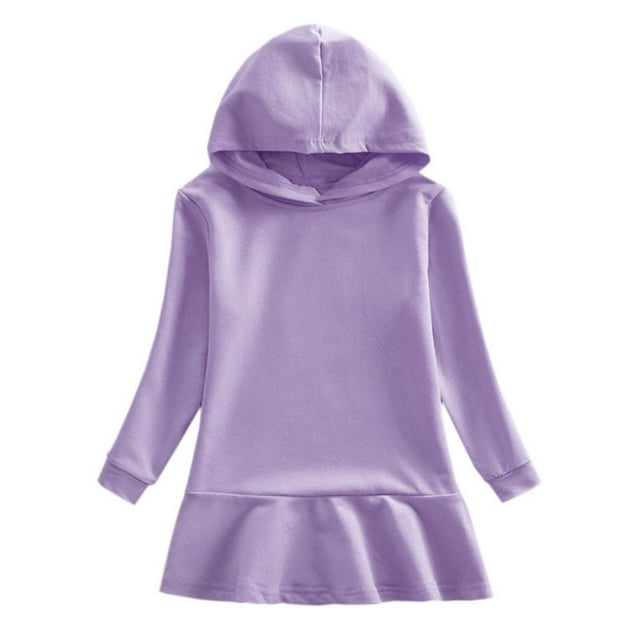 Odeerbi Niñas Sudaderas Con Capucha Vestido Plisado Sudadera de Algodón Vestido Color Sólido Manga Larga Vestido Suelto