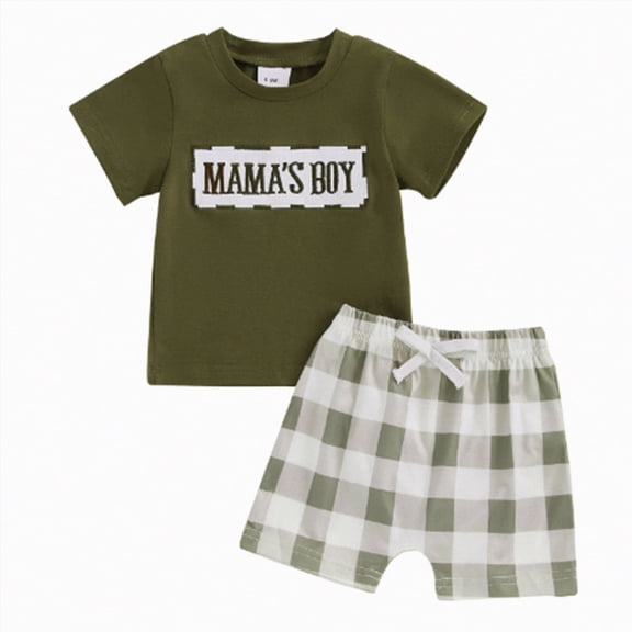 HCNTES Toddler Boy Summer Shorts Set 2 Piece Baby Summer Clothes Short Sleeve Embroidery T Shirt Plaid Shorts Set Clothes Set Outfits