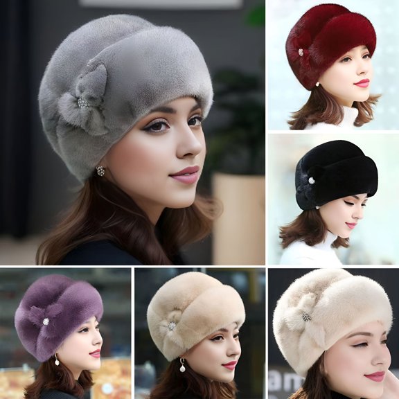 TELOLY Women Winter Hat Solid Color Beanie Thick Plush Faux Fur Decor Heat Retention Outdoor Cycling Skiing Windproof Hat