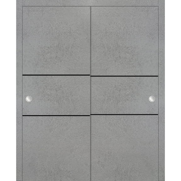 Sliding Closet Bypass Doors 36 x 80 inches | Planum 0014 Concrete with Frosted Glass | Sturdy Rails Moldings Trims Hardware Set | Wood Solid Bedroom Wardrobe Doors