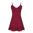 thumbnail image 4 of Nightgowns for Women Soft Pajama Dress Lace Trim Deep V Neck Spaghetti Strap Sleep A-line Mini Dresses (S, Wine), 4 of 6