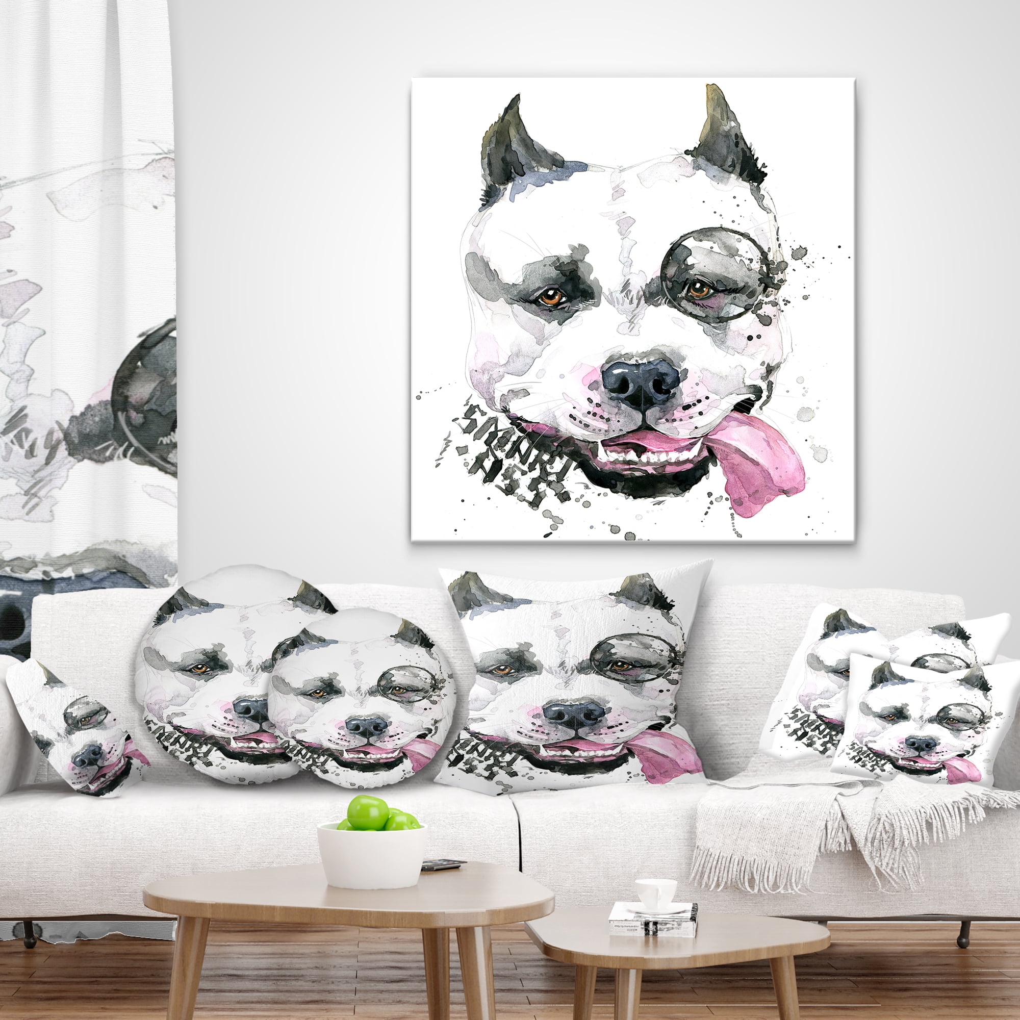 Designart Funny Dog with Single Lens - Contemporary Animal Throw Pillow - 18x18