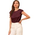thumbnail image 1 of Unique Bargains Blouse Soyeuse à Manches Courtes pour Femmes Col Rond Plissé Décontracté Élégant, 1 of 6
