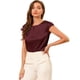 thumbnail image 1 of Blusa sedosa para mujer, cuello redondo, plisado, informal, elegante, superior borgoña S, 1 of 6