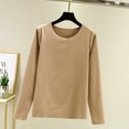 thumbnail image 4 of Womens Long Sleeve Top Crew Neck Tops Khaki Women Thermal Top Warm Tops for Women Fall Work Clothes, 4 of 4