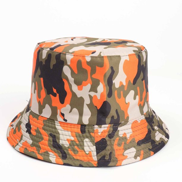 Orange Camouflage Women\'s Hat Bucket Hat for Men Women Unisex 100% Cotton Packable  main image 3
