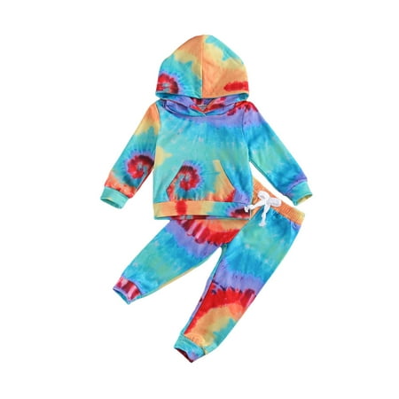 

Bindweed 6 Color Kids Boy GIrl Spring Fall Tie-Dye Hoodies Tops Pants 2PCS MHXX