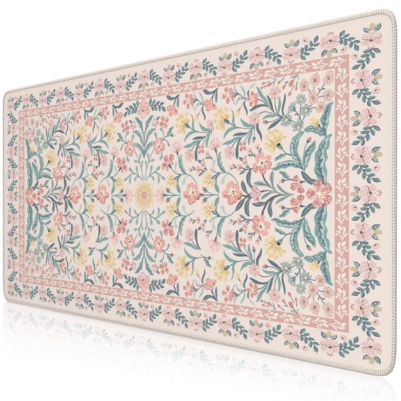 Floral Desk Mat, Desk Pad, XXL Large Mouse Pad, Anti-Slip Big Mousepad with Stitched Edges, Computer Mouse Pads for Desktop for Women