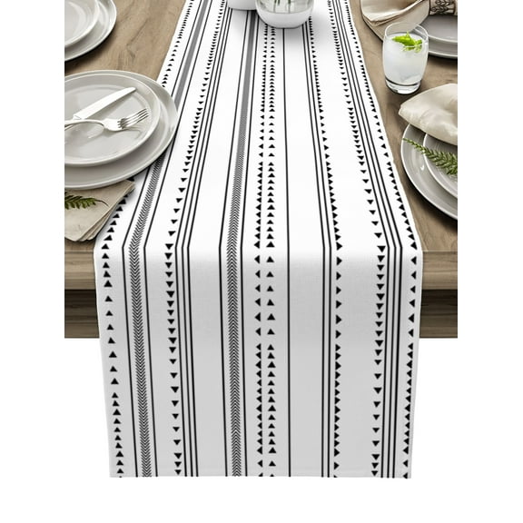 Boho Black White Modern Stripes Table Runner Farmhouse Abstract Art Tablerunners 16 x 72 Inch, Table Decorations Tabletop Scarf for Summer Gathering Holiday Farmhouse Kitchen Dining Decor