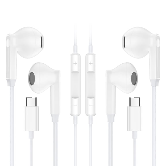 2 Pack USB C Headphones for iPhone 16/15, USB C Magnetic Headphones fits for Samsung Galaxy, Wired Earbuds Type C Earphones with Microphone Volume Control Bass Stereo Noise Canceling for iPad Pro