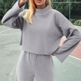 thumbnail image 5 of STETMN Women's Fall Solid Outfit Mock Neck Crop Pullover Tops Baggy Wide Leg Pants Lounge Tracksuit, 5 of 8