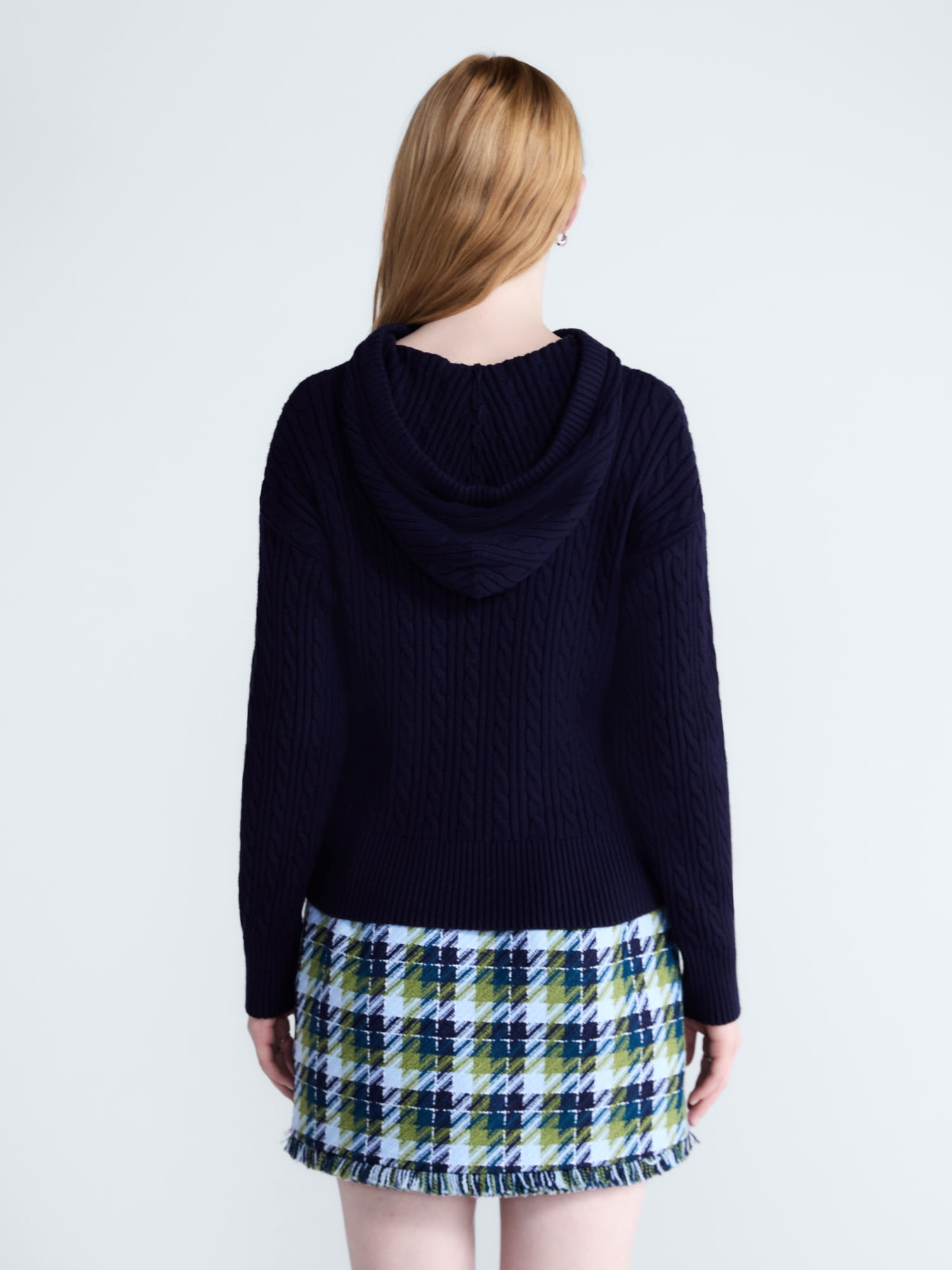 Free Assembly Women's and Women's Plus Cozy Yarn Cable Knit Hoodie Sweater, Midweight, Sizes XS-4X