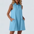 thumbnail image 2 of jtjvou Lapel Collar Cotton Linen Mini Dress for Women 2026 Summer Sleeveless Loose V Neck Casual Tiered Beach Dresses Light Blue L, 2 of 6