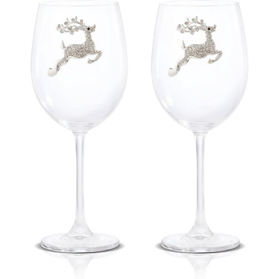 2 PCS Christmas Wine Glasses-Christmas Goblet , Christmas Elk, Silver White ,Drinking Glasses,Made of Glass,Holiday Home Décor,Ideal Gift For  Family Friend