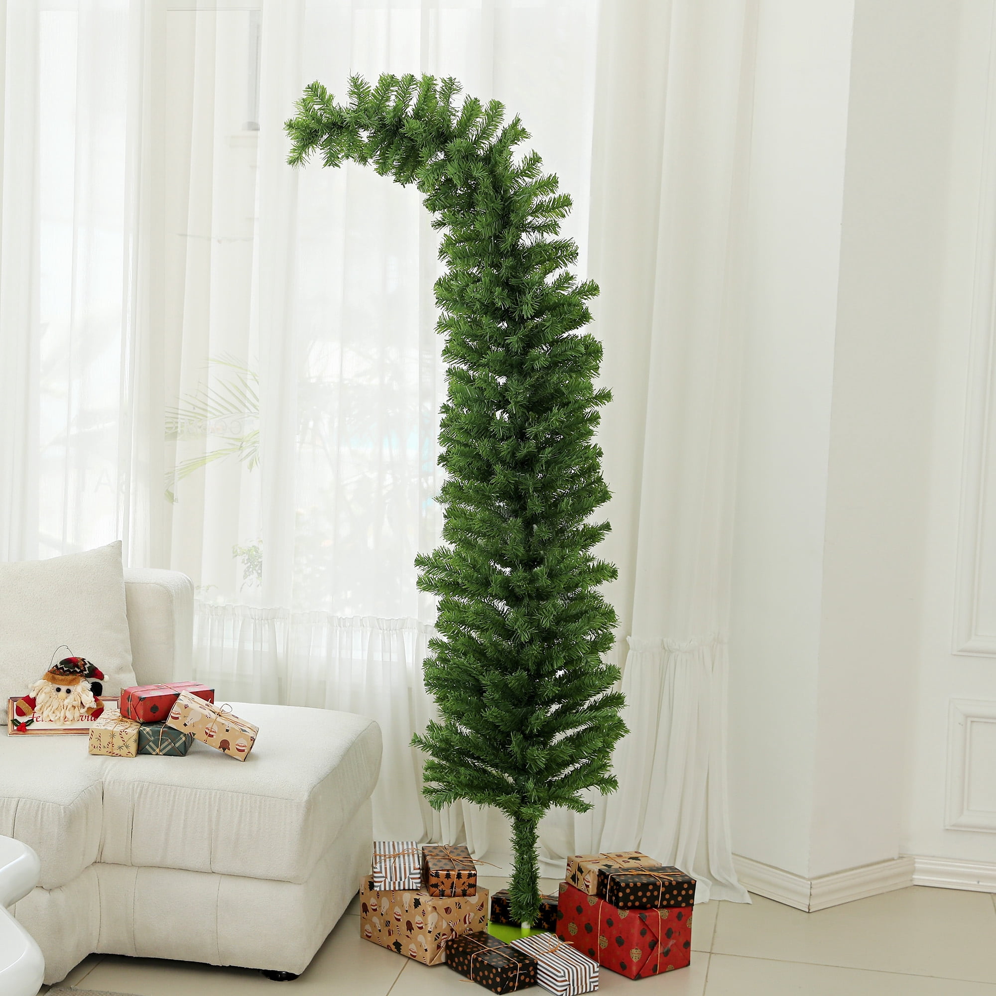 6ft Unlit Curled Top Pencil Christmas Tree 400 Tips Flame Retardant Small Space Holiday Decor