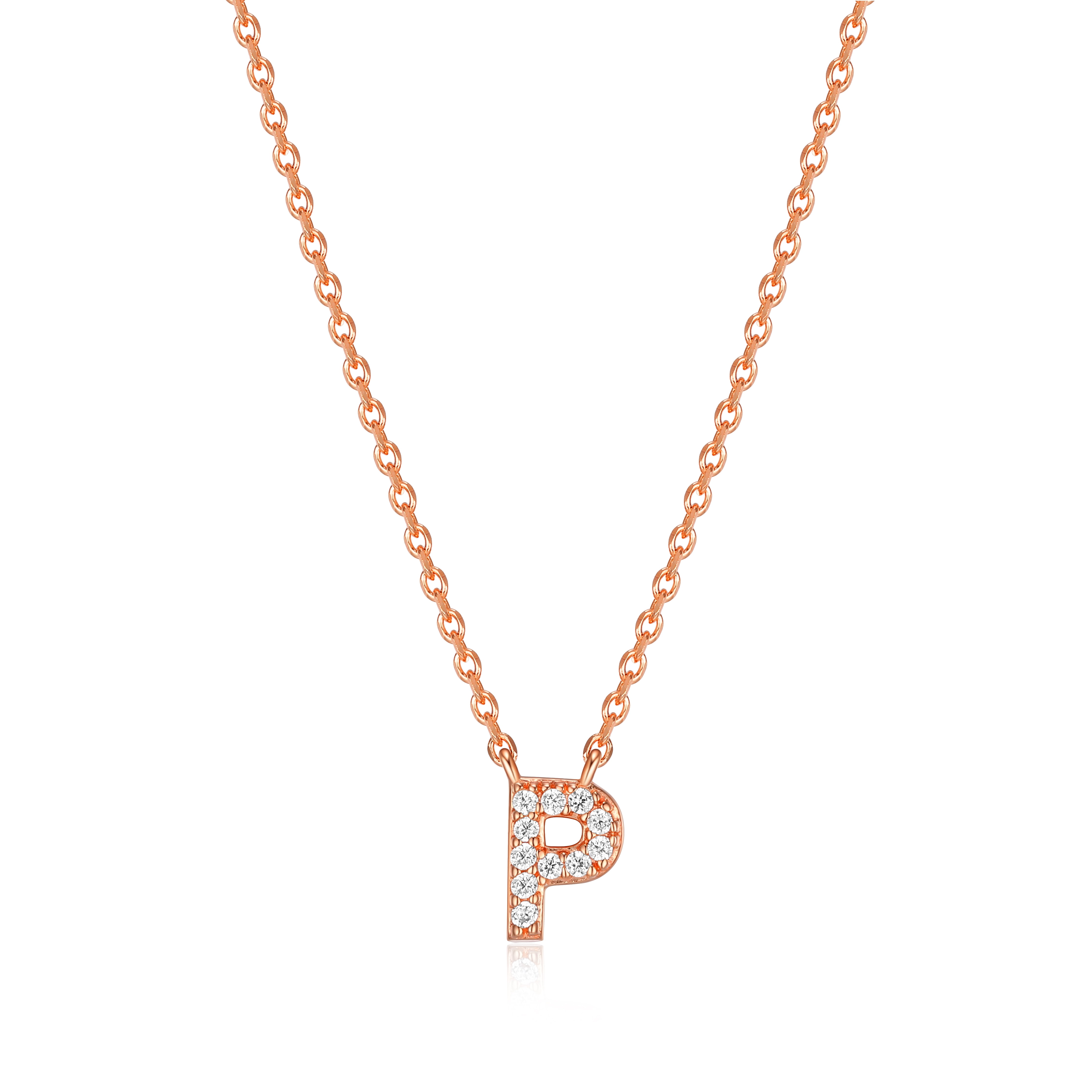 Forever Facets "P" CZ Necklace in Rose Gold over Sterling Silver, Adult Female