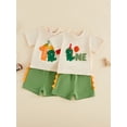 thumbnail image 3 of BemeyourBBs Baby Boy First Birthday Outfit 1st Birthday One Years Old Summer Clothes Letter Balloon Dinosaur Embroidery Short Sleeve T-Shirts and Pocket Shorts 2Pcs Set, 3 of 9