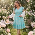 thumbnail image 4 of GRACE & GRANDEUR Women's Plus Size Floral V-Neck Ruffle Sleeve Elastic Waist A-Line Dress with Pockets 1X Lake Blue, 4 of 7