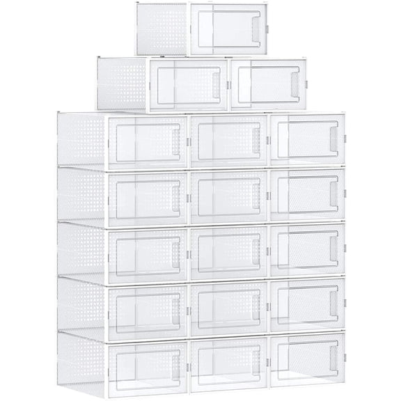 Shoe Boxes, Shoe Storage Organizers, Transparent and White
