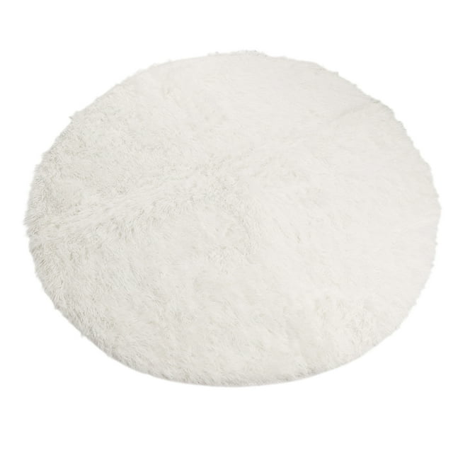 Tapis Rond en Peluche, Facile à Nettoyer Tapis Rond en Peluche Blanc pour Salon