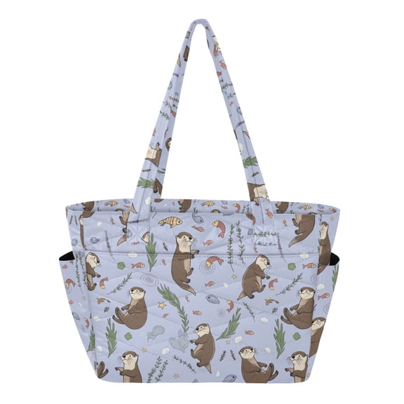 FORMRS Tote Bag for Women Quilted Large Capacity Travel Work Carry On Shoulder Handbag, Purple Otters Pattern