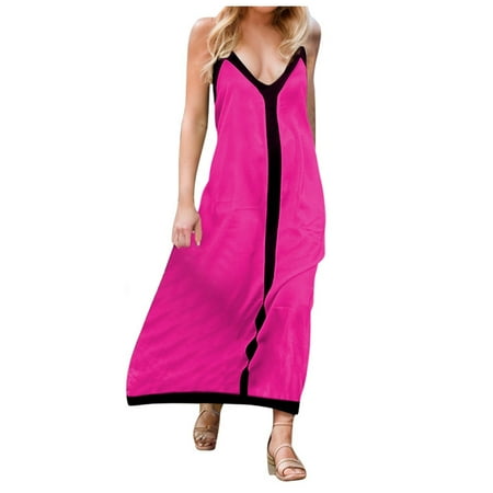 Blphud Summer Dress for Women Dresses for Women Summer Women s Spring and Summer Fashion Color Matching Medium Long Holiday Style Dress Dresses for Women 2024 Hot Pink XL