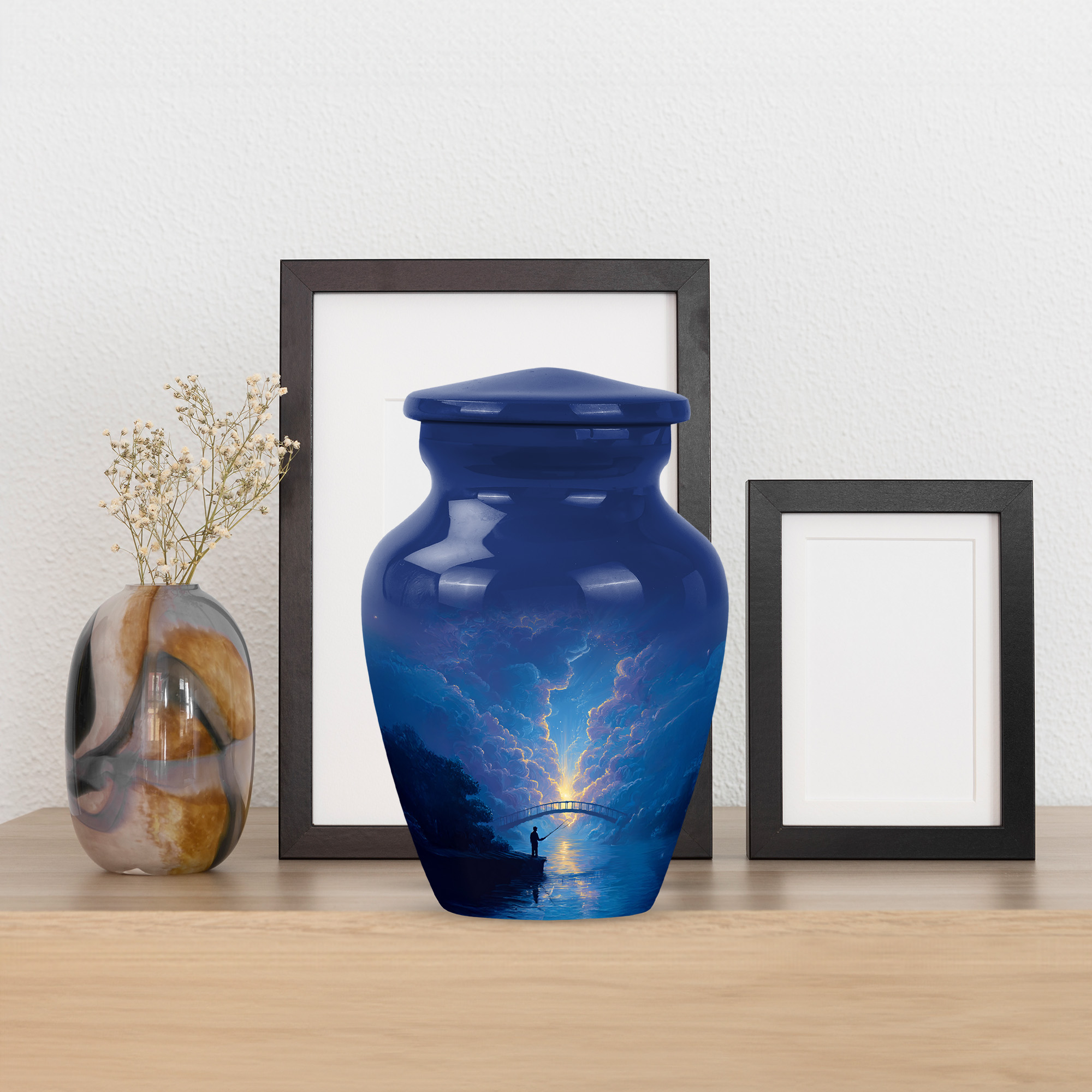 MUKTIVE Fishing Urns for Adult Female & Male Ashes, Keepsake Blue Cremation Urns for Human Ashes Adult Man, Miniature Funeral Urn for Loved Ones, 3 Inch