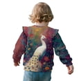 thumbnail image 3 of Xoenoiee Peacock Flower Print Girls Long Sleeve T-Shirt Toddler Pullover Comfort Soft Sweatshirts Crewneck Tee Tops with Ruffles Trim, Size 2-3 Years, 3 of 7