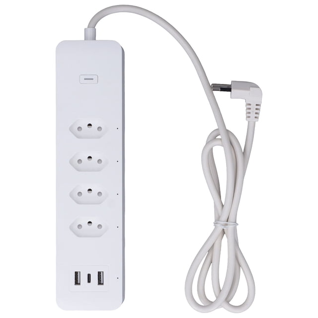 Regleta inteligente con control de 4 tomas de corriente, 2 USB + 1 tipo C, 10 A, 250 V, protector contra sobretensiones para enchufes de Brasil, WiFi