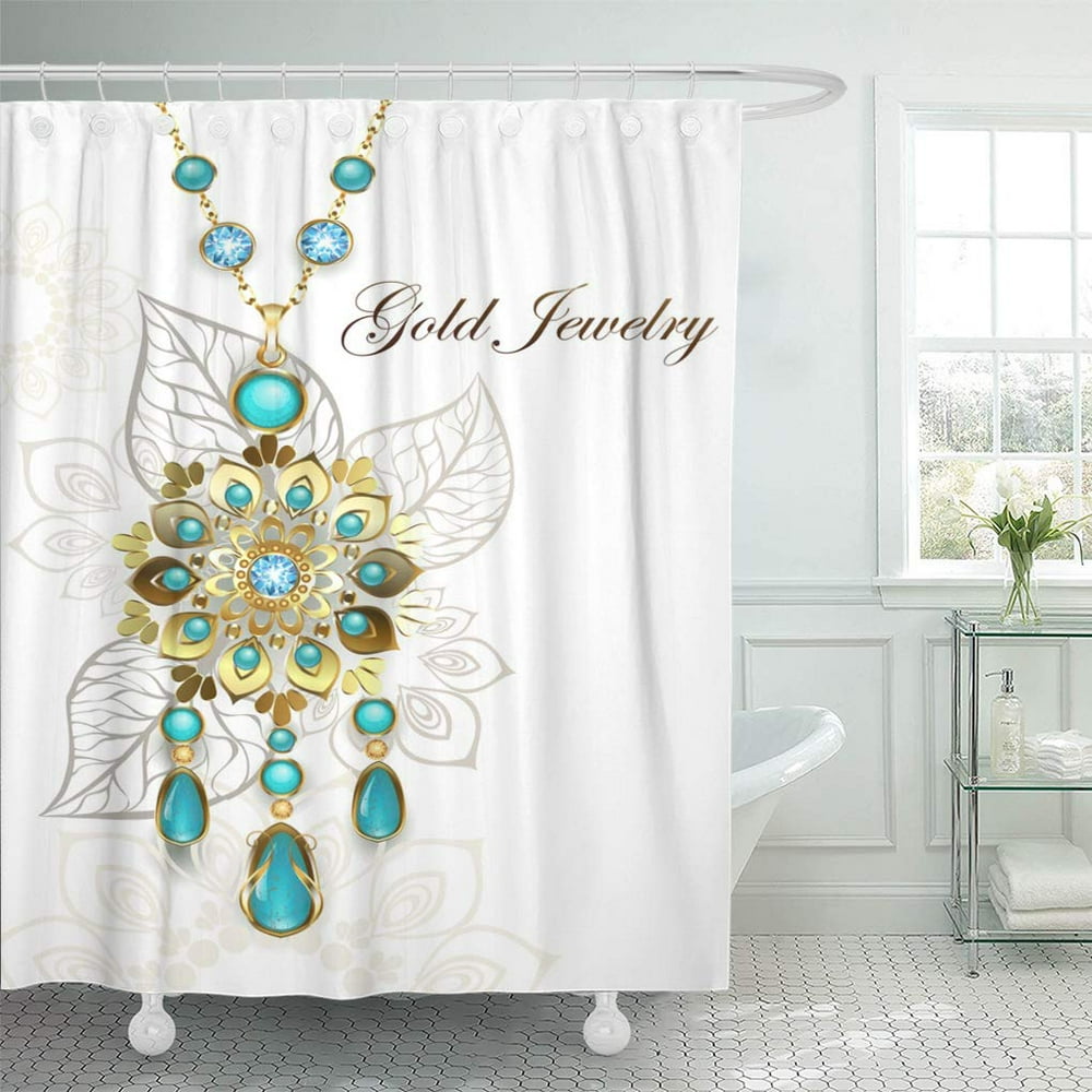 KSADK Ethnic Gold Medallion Decorated in Oriental on Light Turquoise