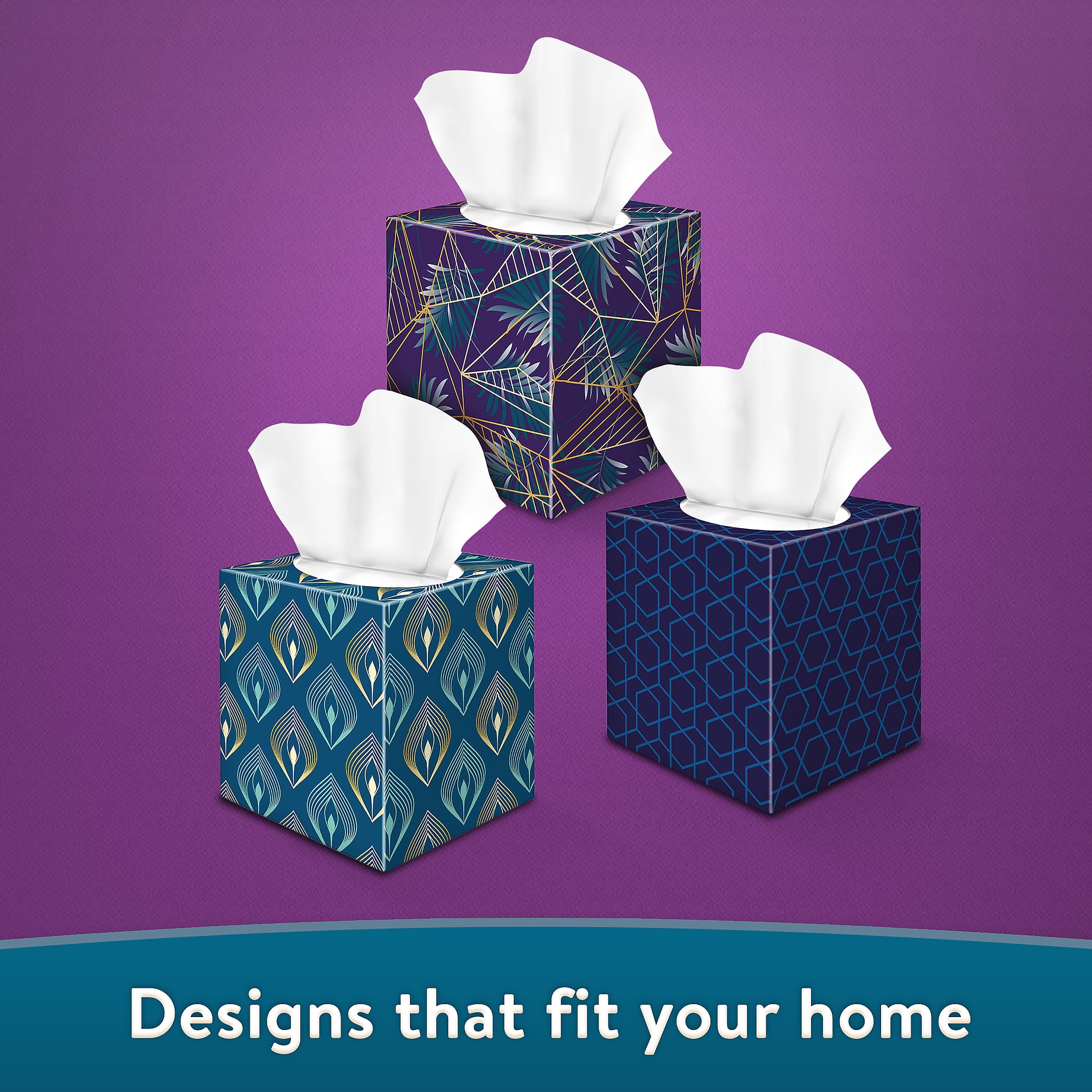 Great Value Ultra Soft 3-Ply Cube Box Facial Tissues, 2 Pack (150 Total Tissues) Purple