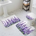thumbnail image 3 of Purple Flower Bathroom Rugs Set Welcome Spring Lavender Floral Garden Watercolor Non Slip Absorbent Soft Bath Mats 3 Piece Set with Bathroom Rug, U-Shaped Floor Mat, Toilet Seat Cover Small Size, 3 of 9