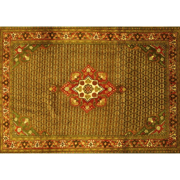 Ahgly Company Machine Washable Indoor Rectangle Persian Yellow Traditional Area Rugs, 5' x 7'