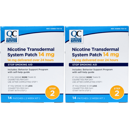 Quality Choice Nicotine Transdermal System Patch 14 mg Stop Smoking Aid 14 Patches for 2 Weeks Pack of 2