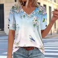 thumbnail image 5 of DeHolifer Women's Tops Casual Printed Short Sleeve V-Neck T-Shirts Summer Casual Tees Tops Navy 2XL, 5 of 7