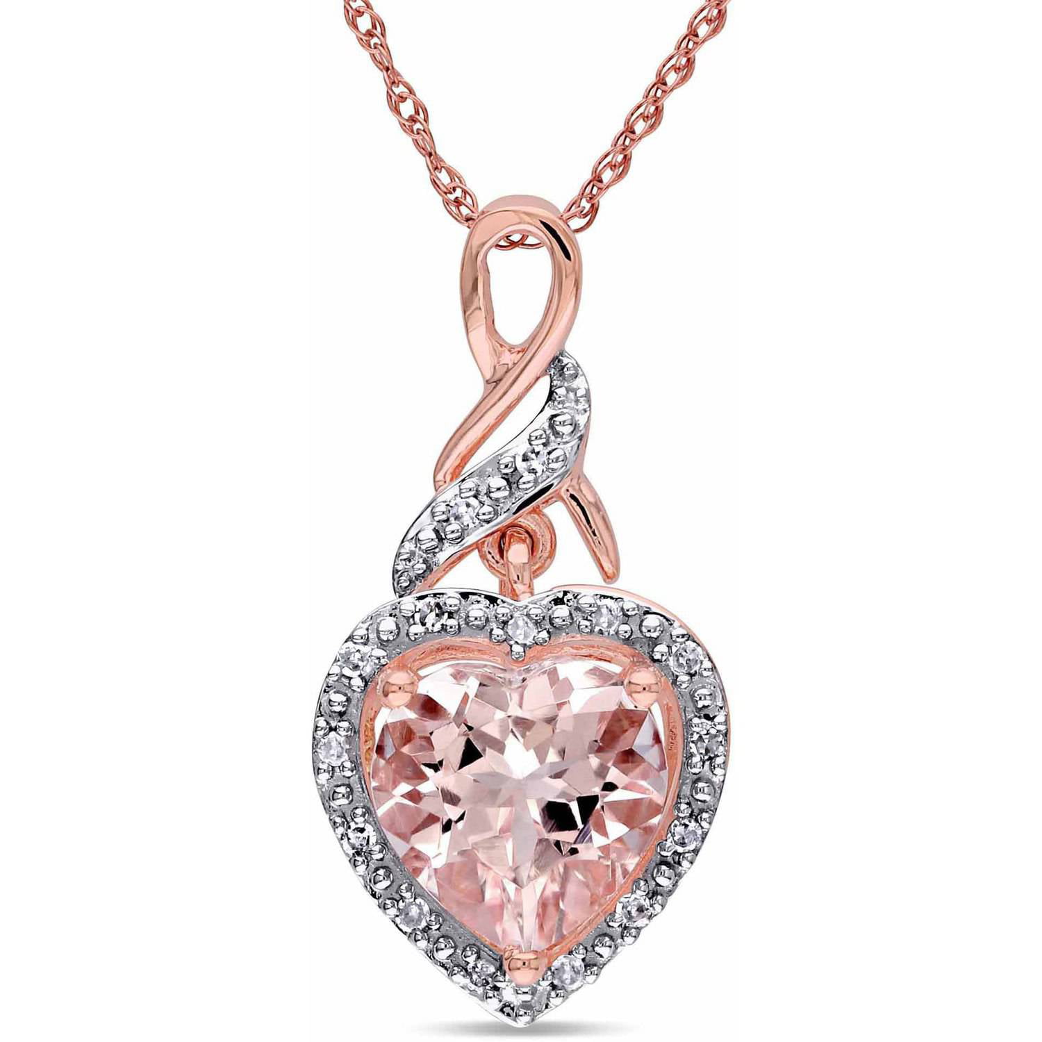 Pink Sterling Silver Morganite and 1/10 ct TDW Diamond Pendant Necklace 18" 