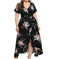 thumbnail image 1 of Robes Grande Taille pour Femmes 2023 Imprimé Floral Printemps Été Robe Maxi Manches Courtes Col en V Robe Décontractée Ample, 1 of 7
