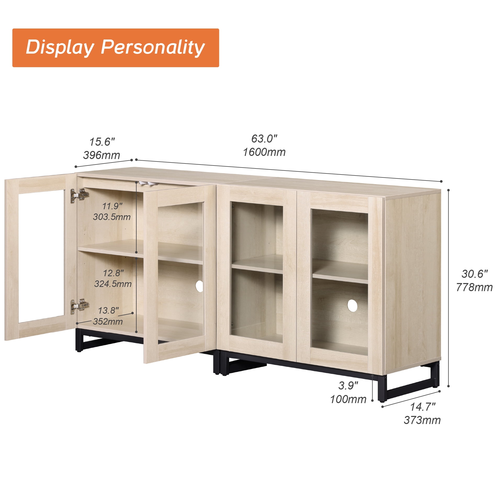 WAMPAT 2-in-1 Multifunctional Sideboard Buffet Cabinet with 4 Glass Doors and Adjustable Shelf Coffee Bar Storage Cabinet for Living Room Kitchen,Beige