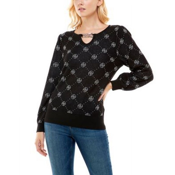 MSRP $44 Adrienne Vittadini Long Sleeve Pullover Sweater Metallic Black Size XL