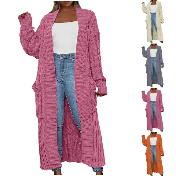 Juebong Womens Long Cardigan Sweaters 2025 Fall Open Front Coat Long Sleeve Cable Knit Maxi Outerwear Trendy Jacket Clothes White,XL