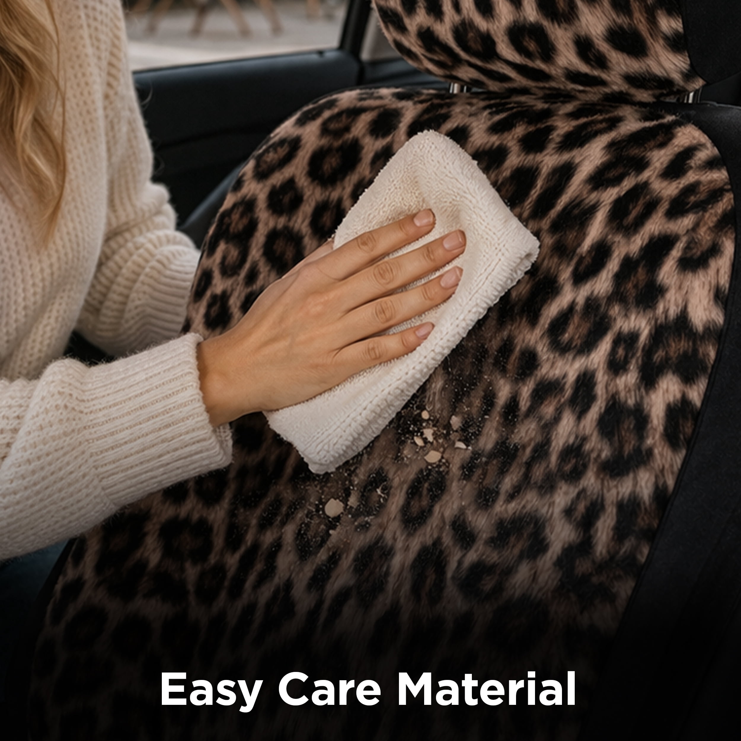 Auto Drive 2-Piece Fur Leopard Seat Covers for Cars, SUVs, and Crossovers, Brown