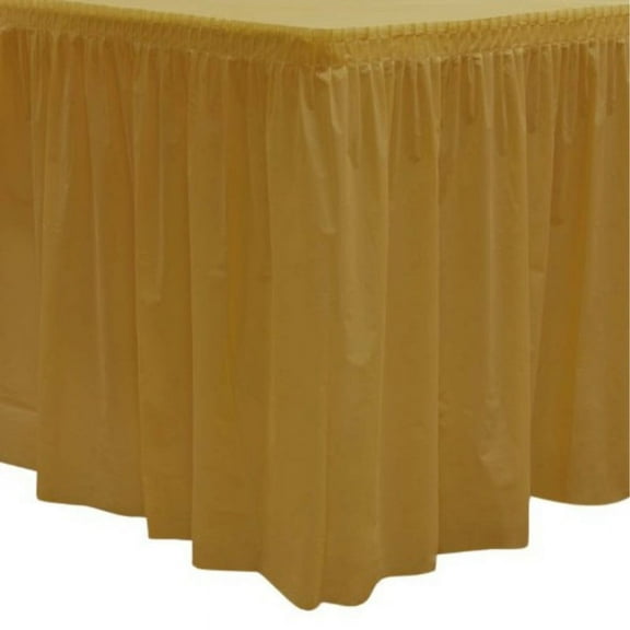 Party Essentials Heavy Duty Plastic Table Skirt, 29" x 14', Metallic Gold